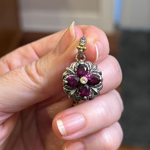BARBARA BIXBY RHODOLITE GARNET LOTUS FLOWER PENDANT JAN B-DAY NWOT EXC 18K & SS - Picture 4 of 12